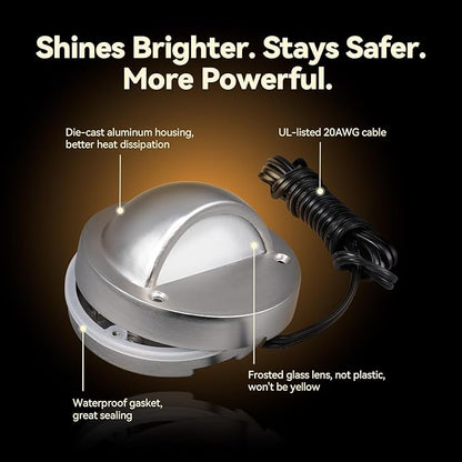 LEONLITE Update 5CCT LED Low Voltage Deck Light, 180LM 3.5inch Landscape Step Railing Fence Light, 12-24V AC/DC, CRI90, Die-cast Aluminum Housing & Frosted Glass Lens, UL Cord, Satin Nickel, Pack of 6
