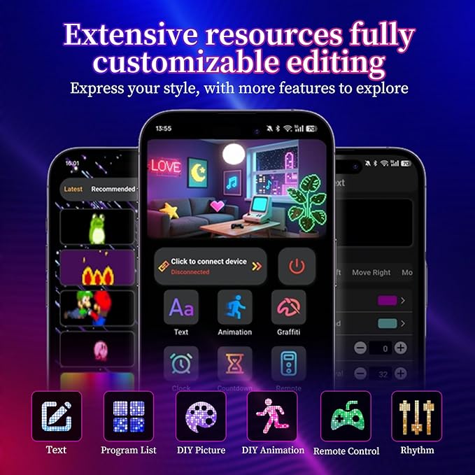 Devil's Eye 2-Pack:5800 Lux High-Brightness13.7x4.01in Programmable ojos led para carro Windshield Display for Sedans, SUVs & Medium Trucks - USB-Powered LED Matrix Panel, Remote/App Control