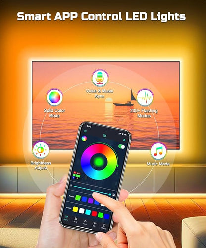 TV LED Backlight, 23ft TV LED Lights for 75-100 inch,RGB TV Backlight Behind,USB Strip Lights Behind TV, Color Changing Sync with Music, Bluetooth App Controlled Led Lights for Bedroom Home Decor