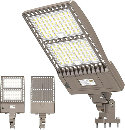 400W LED Parking Lot Light UL ETL Listed 60000LM 5000K Adjustable Arm Mount LED Street Light with Dusk to Dawn Photocell 100-277V IP65 Rating Outdoor Commercial Area Flood Security Lighting