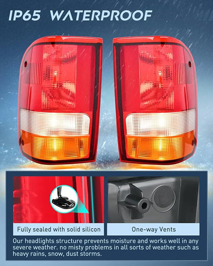 Nilight Taillight Assembly Compatible with 1993 1994 1995 1996 1997 Ford Ranger Red Clear Tail Light OE Style Rear Lamp Replacement Driver and Passenger Side