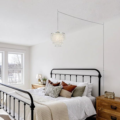 8" Hanging Lamp Plug in Chandelier Hanging Lights with Plug in Cord Pendant Light Plug in with 16.4ft Cord for Bedroom Kitchen Island Hallway Bathroom Closet (Chrome)