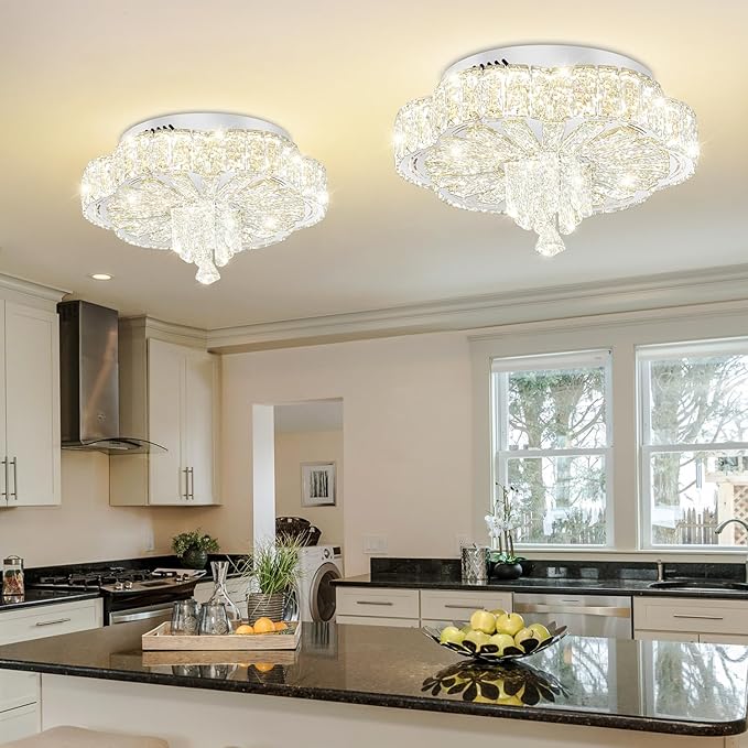 Modern Crystal Chandelier for Living Room 16in Chrome Crystal Raindrop Ceiling Light for Room Bedroom LED Dimmable 2700K-6000K
