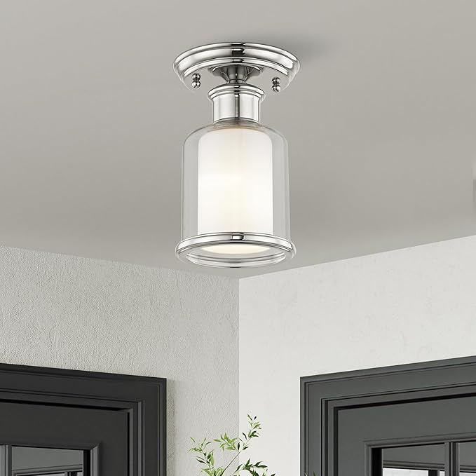 Livex Lighting 40200-35 Restoration One Light Ceiling Mount from Middlebush Collection in Polished Nickel Finish