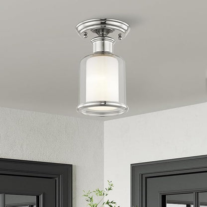 Livex Lighting 40200-35 Restoration One Light Ceiling Mount from Middlebush Collection in Polished Nickel Finish