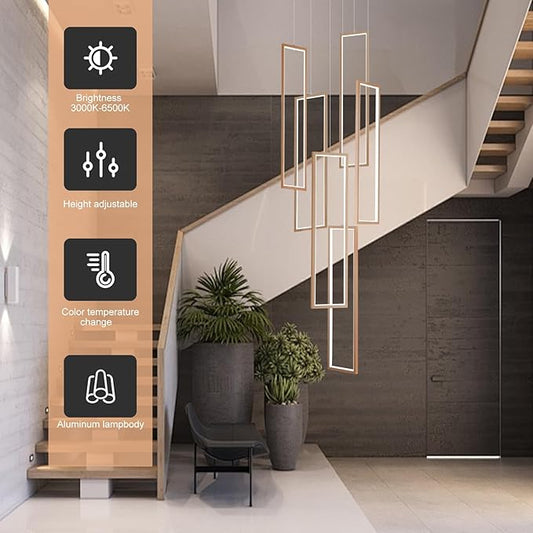 GEADI Modern Led Chandelier with Remote, Foyer Chandeleirs for High Ceilings, Dimmable Large Chandelier Staircase Pendant Light Fixture for Entryway Living Room(6 Lights,3000-6500K)