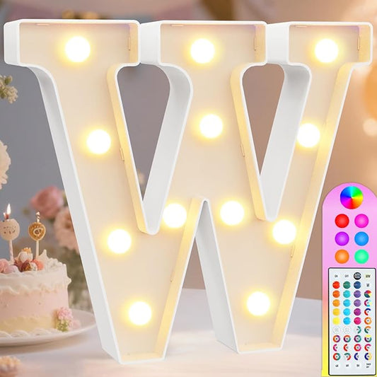 Pooqla Colorful Light Up Letters with Remote, Upgraded 35 Colors LED Marquee Letters, RGB Lighted Letter for Girls Teenager Gift, Birthday, Party, Wedding, Night Light, Room, Bedroom Decor, Letter W