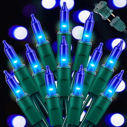 LAMPHOME Blue Christmas String Lights, 100 ct 20FT Incandescent Mini Fairy Lights Set, UL Certified Green Wire Lights for Indoor Outdoor Halloween Holiday Home Xmas Tree Patio Décor