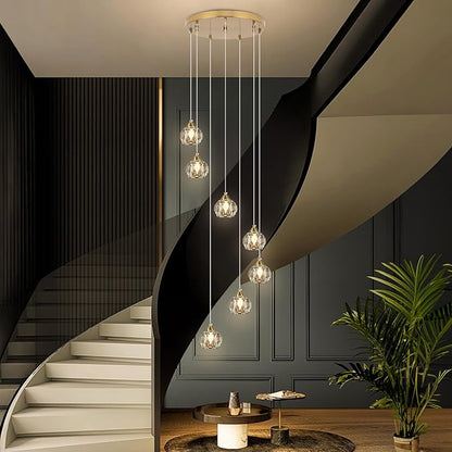 Weesalife Crystal Chandeliers for Staircases, 7-Light Gold Modern Chandeliers for High Ceilings，Crystal Pendant Light Fixture for Living Room Kitchen Island Foyer Hallway Bar