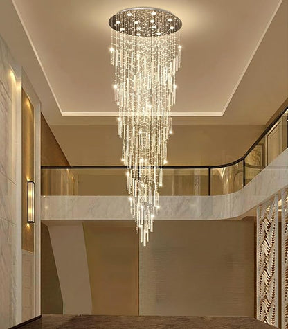D32'' x H100'' Modern Crystal Chandelier High Ceiling Chandeliers for Entryway Glam Chandelier Large Raindrop Chandeliers LED Dimmable Light Fixtures for Staircaes Foyer Hallway Living Room Silver