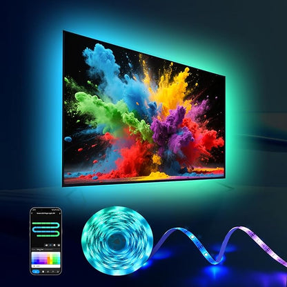 26.25ft LED Lights for 75-100 Inch TV, RGB+IC TV Lights Backlight Strip Behind, with 44 Scene Modes, Bluetooth APP and Voice Control, Music Sync Smart Ambient Lighting for Gaming, Bedroom, Living Room