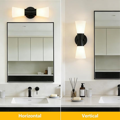 Wall Sconces Set of 2 for Bathroom, Modern Indoor Vanity Light Fixtures 13", Up Down Lighting, Wall Mount Lamp for Living Room Bedroom Hallway Stairway Fireplace Mirror E26 Base 2PC White&Black
