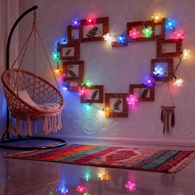 JACUXLSS Easter Pastel Flower String Lights Indoor Bedroom Decorations, 33ft 100 LED USB Plug-in Fairy Cute Cherry Blossom Froal Lamp for Patio, Garden Party, Christmas, Birthday Decor (Multicolored)
