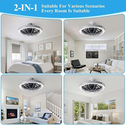 Socket Fan Light with Remote, 13 inch Socket Ceiling Fan with Dimmable Led Light, 3 Colors 3000K-6500K, 3 Speeds, Flush Mount Ceiling Fans with Lights for Bedroom, Kitchen, Living Room-Gery