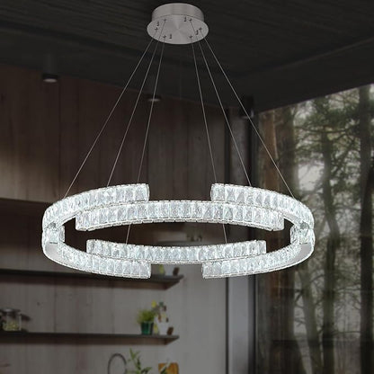 Modern32 in Crystal Ring Chandeliers for Living Room Dinning Room DIY Crystal Ring Pendant Light Dimmable 3000k-6000k
