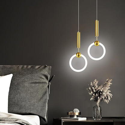 Modern LED Pendant Light Fixtures, Simplicity Gold Pendant Lighting,Circular Hanging Chandelier for Kitchen Island Dining Room Bedroom Entryway Hallway(Gold 1-Pack)