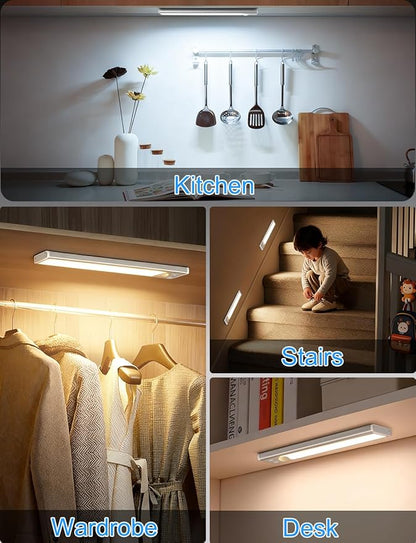 2000mAh Rechargeable Motion Sensor Light Indoor, Under Cabinet Lighting with Charging Station, 3 Color Tempers Dimmable Closet Lights Wireless, Magnetic Under Cabinet Lights for Kitchen, 6-Pack