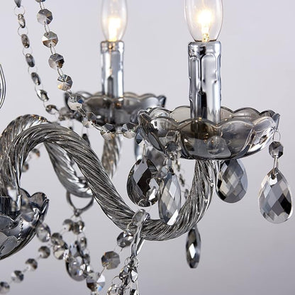 Saint Mossi 5 Light Modern K9 Crystal Chandelier, Contemporary Pendant Ceiling Lighting Fixture for Dining Room,Bedroom,Living Room with Adjustable Chain (Smoky Gray)