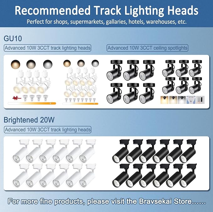 H Type Track Lighting Rails 1PCS 120V Single Circuit 3-Wire Black Track Rail 3.28FT with Extra 1 I Connector and Wall Anchors, Made of Aluminum and Strength Guarantee (Black)