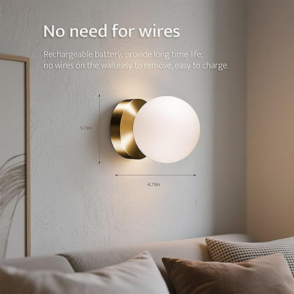 Battery Operated Wall Sconce Set of 2, Dimmable Wireless Gold Wall Lamp with 14000mAh Rechargeable Battery, Portables Cordless Wall Light Fixtures for Painting Living Room Bedroom Bathroom