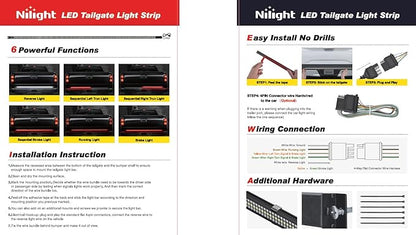 Nilight Truck Tailgate Light Strip 60" Aluminum FrameTriple Row Light Bar 1200 LED w/ Red Running Brake White Reverse Light Red Sequential Turn Signal