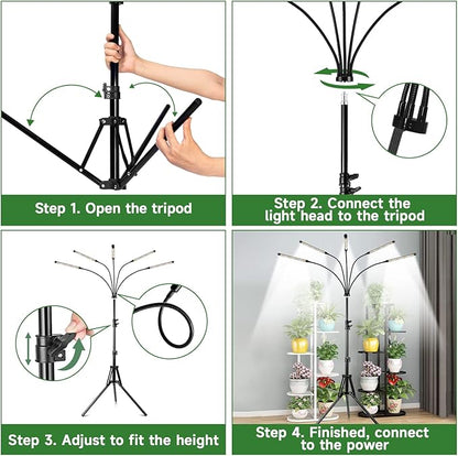 Garpsen Grow Lights for Indoor Plants, 5 Heads Full Spectrum Grow Light with Adjustable Tripod Stand, 100PCS LEDs Plant Light for Indoor Plants with 6/12/16H Timer and 3 Light Modes(No Clip)