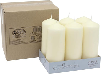 Stonebriar 80 Hour Long Burning Unscented Pillar Candles, 3x8, Ivory, 6 count