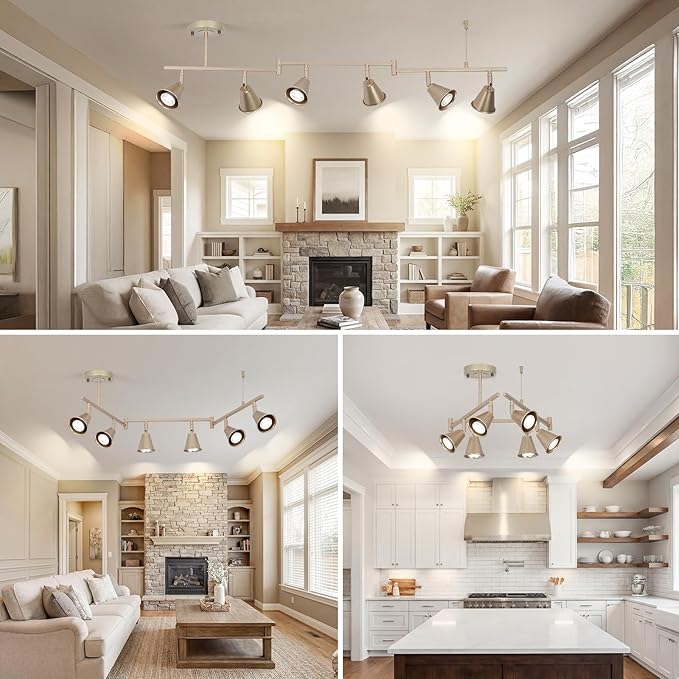 6-Light Modern Track Lighting Fixtures Ceiling, Flexible Foldable Arm and Rotatable Light Head, Champagne Gold Kitchen Track Lighting for Kitchen Islands, Dining Rooms, Bars
