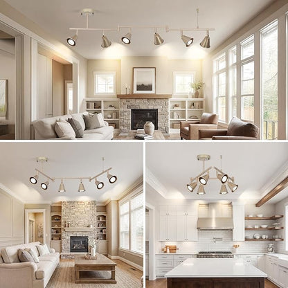 6-Light Modern Track Lighting Fixtures Ceiling, Flexible Foldable Arm and Rotatable Light Head, Champagne Gold Kitchen Track Lighting for Kitchen Islands, Dining Rooms, Bars