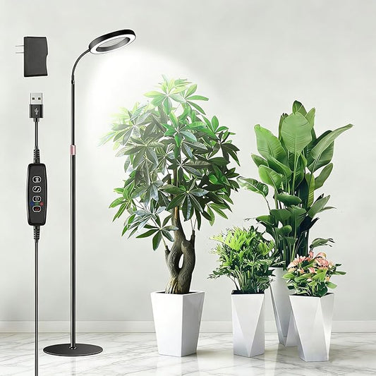 Grow Lights for Indoor Plants, Full Spectrum Plant Lights with 23.5-67" Adjustable Height Stand, 3 Growing Modes with Timer 3/9/12H, Dimmable Halo Grow Lights for Large Tall Plants