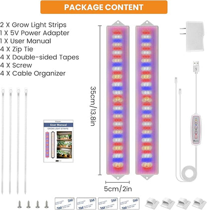 LED Grow Light Strip, 20W Full Spectrum Plant Lights With Red Blue White LEDs, 210 LEDs Grow Light Strips for Indoor Plants with 4/8/12/16H Auto Timer,3 Switch Modes, 5 Dimming Levels,2 Pack.