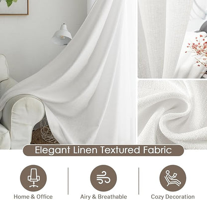 Melodieux Ivory Semi Sheer Curtains 63 Inch Length for Bedroom Living Room, Farmhouse Linen Texture Light Filtering Home Office Shiny Sheer Drapes Rod Pocket, 52" W x 63" L, 2 Panels