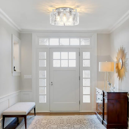 18.5'' Modern Brushed Nickel Semi Flush Mount Ceiling Light, Hallway Light Fixtures, 4-Light Glass Ceiling Lights for Entryway Kitchen Dining Room Foyer Bedroom Living Room Bathroom Lighting Fixtures