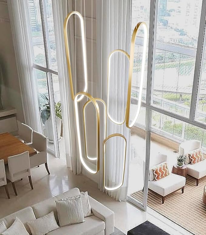 High Ceiling Long Chandelier for Staircase Modern LED Chandeliers for Dimmable Flush Mount High Villa Foyer 2700k-6000k