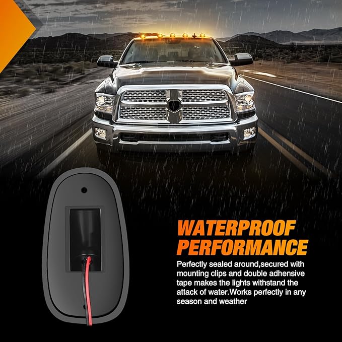 Nilight LED Cab Marker Lights 5 PCS 24 LED Smoke Lens Amber Clearance Roof Running Light Compatible with 2003-2018 Dodge Ram 1500 2500 3500 Pickup Trucks