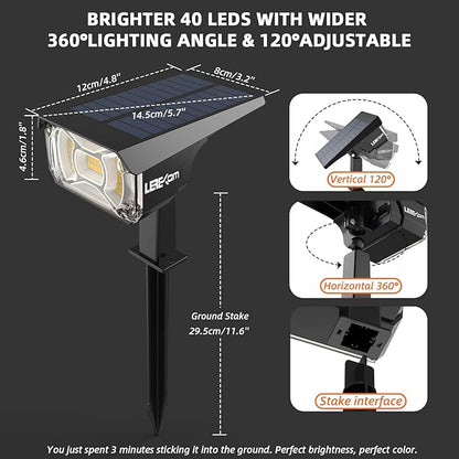 LEREKAM Solar Spot Lights Outdoor Landscape Light, 40 LEDs Solar Landscape Spotlights Outdoor Waterproof Auto On/Off Garden Lights, Outdoor Solar Lights for Yard Palm Tree Driveway Patio Pool