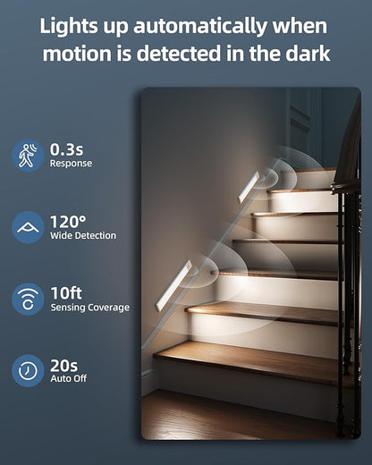10inch Under Cabinet Lights, Motion Sensor Light Indoor, Wireless Closet Lights, 1800mAh Rechargeable Battery, Magnetic, 5 Levels Dimmable, Under Counter Lights for Kitchen, Bathroom (2 Pack)