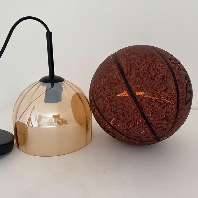 Modern Amber Glass Pendant Lights, Nordic Boho Dome Chandelier, 7.86" Bell Lamp Shape Hanging Ceiling Lighting Fixtures Kitchen Island Dining Room Table, Vintage Lampshade