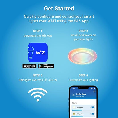 HALO 4 in Smart Wi-Fi Recessed LED Lights 4-Pack, Dual Zone, Dimmable, Full Color, SpaceSense Motion Detection Retrofit Can Lights Connected by WiZ Pro - RLWZDZT4-4PK