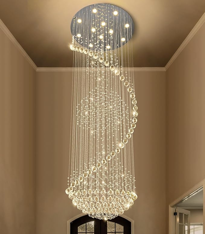 Crystal Chandelier High Ceiling Chandeliers for Staircaes Large Raindrop Chandeliers LED Dimmable Light Fixtures for Foyer Hallway Entryway LED Bulbs Included 98''