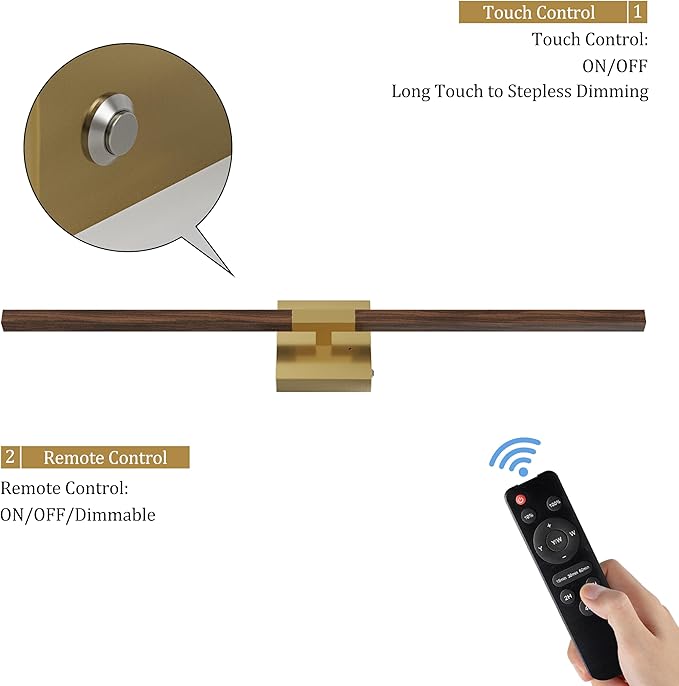 Rayogale 32 Inch Rechargeable Battery Operated Wall Sconce Set 2, 8000mAh Cordless, 3000K/4500K/6000K, Dimmable, Remote, Touch Control, 360° Rotation for Living Room Gold Walnut 2 Pack