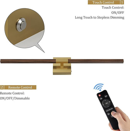 Rayogale 32 Inch Rechargeable Battery Operated Wall Sconce Set 2, 8000mAh Cordless, 3000K/4500K/6000K, Dimmable, Remote, Touch Control, 360° Rotation for Living Room Gold Walnut 2 Pack