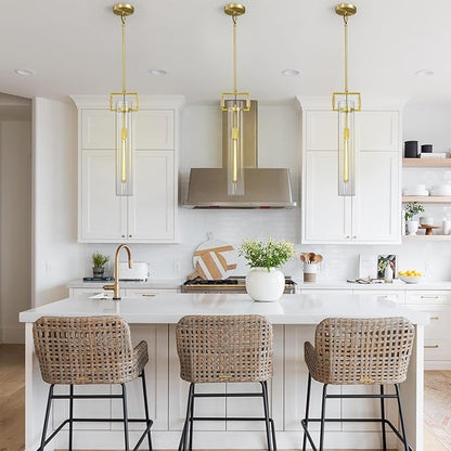 Brass Pendant Lights,Modern Glass Pendant Lights Kitchen Island,21.6'' Farmhouse Gold Kitchen Pendant Lighting Over Island for Dining Table,Bathroom,Bedroom,Included E26 Bulb