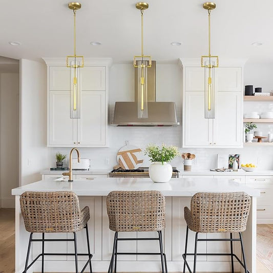Brass Pendant Lights,Modern Glass Pendant Lights Kitchen Island,21.6'' Farmhouse Gold Kitchen Pendant Lighting Over Island for Dining Table,Bathroom,Bedroom,Included E26 Bulb