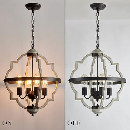 MEIXISUE Rustic Farmhouse Chandelier,ORB+Oak Finish,4-Light Vintage Antique Chandeliers Pendant Light Fixtures for Kitchen Dining Room Living Room Entryway Foyer UL Listed