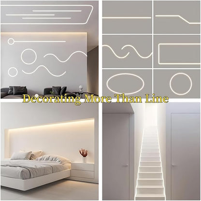 Silicone LED Channel System, 16.4Ft/5M Through Free White 10x10mm DIY LED Neon Rope Light IP67 Waterproof Tube for 5mm Strip Lights Installation for Indoor Outdoor Ambient Decor