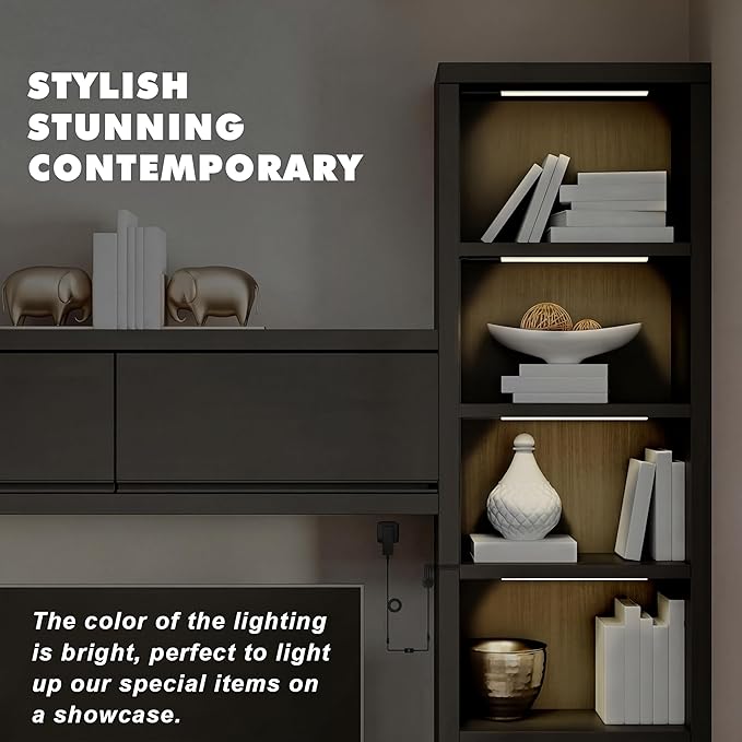 JUSJUBR 4x12 Inch Natural White 4500K Shelf Lights, Dimmable Shelf Lighting with Memory Function, Ultra-Thin Black LED Light Bars for Cabinet, Display Case and Bookshelf