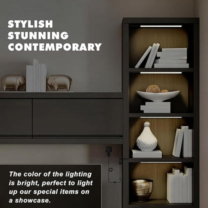 JUSJUBR 4x12 Inch Natural White 4500K Shelf Lights, Dimmable Shelf Lighting with Memory Function, Ultra-Thin Black LED Light Bars for Cabinet, Display Case and Bookshelf