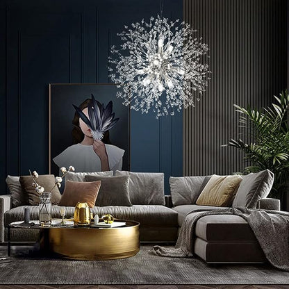 Modern Firework Chrome Crystal Chandeliers, Sputnik Dandelion Chandelier Light Fixture Pendant Lighting for Dining Room, Living Room, Bedroom, Kitchen, Restaurant- 9 Lights