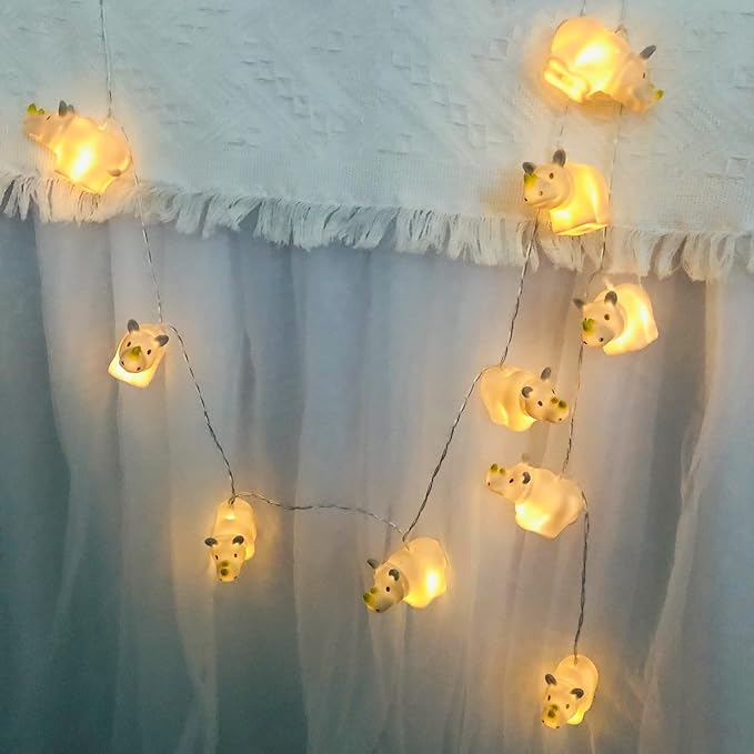 5.4 FT Cute Rhino String Lights,10 LED Christmas Rhino Fairy Light Night Light Battery Operated for Home Party Camping Decoration (Rhino)